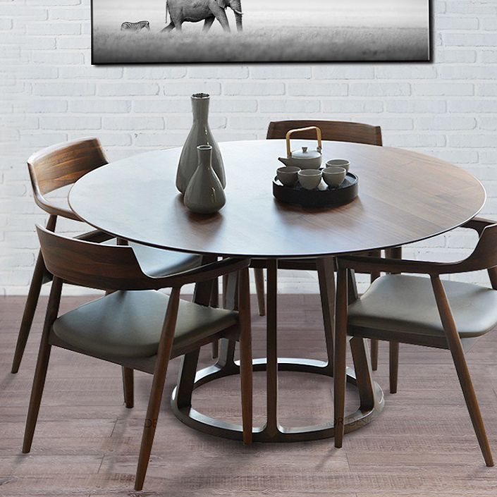 Contemporary 1/2/5 Pieces Furniture Round Solid Wood Dining Set in Brown