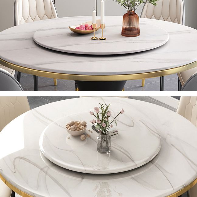 Luxury Home Round Dining Table Marble Table with Black Pedestal Base