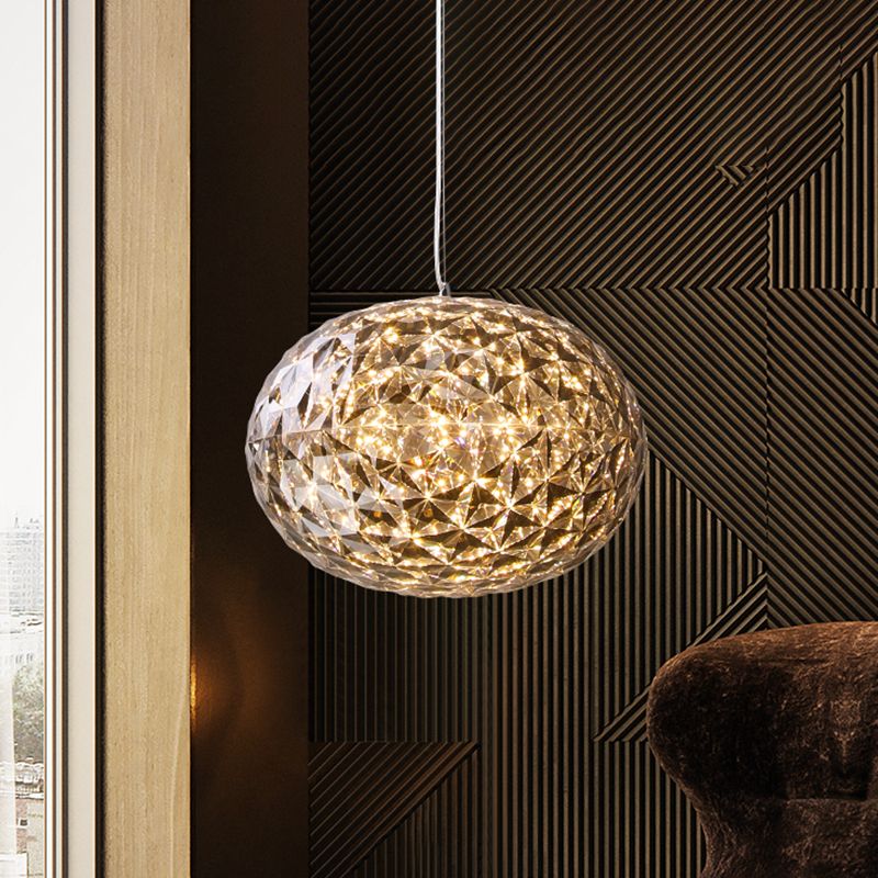 10"/12" W LED Bedside Pendant Lighting Contemporary Grey Hanging Lamp with Ball Acrylic Shade