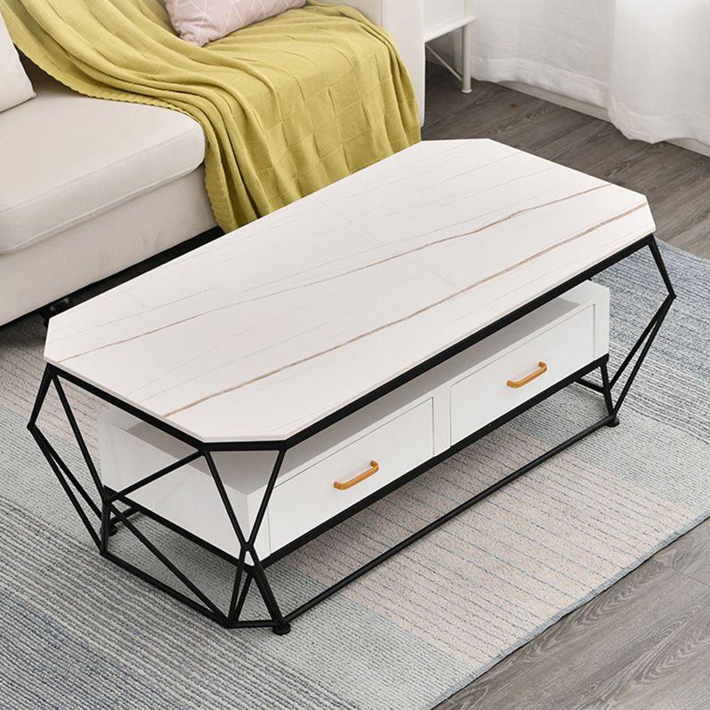 Geometric Slate Coffee Table 2 Drawers Frame Cocktail Table - 17.7" H