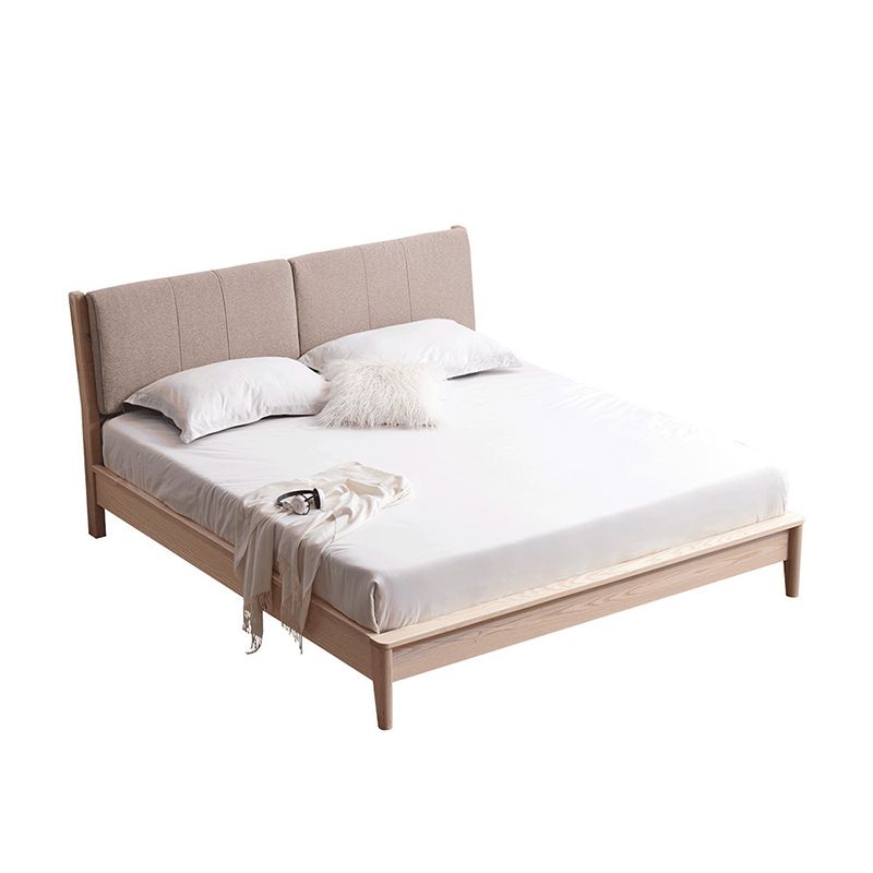 Nordic Solid Wood Bed Frame with Headboard 35.4-inch High Panel Bed in Ash