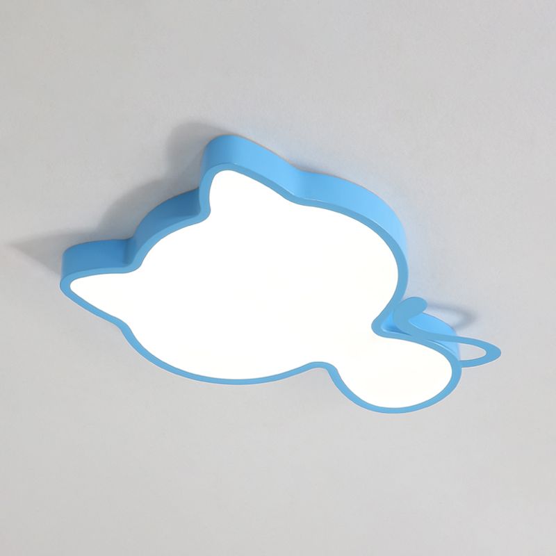 Cat Kindergarten Ceiling Light Acrylic Kids Style LED Flush Mount Lighting Fixture in Pink/Blue