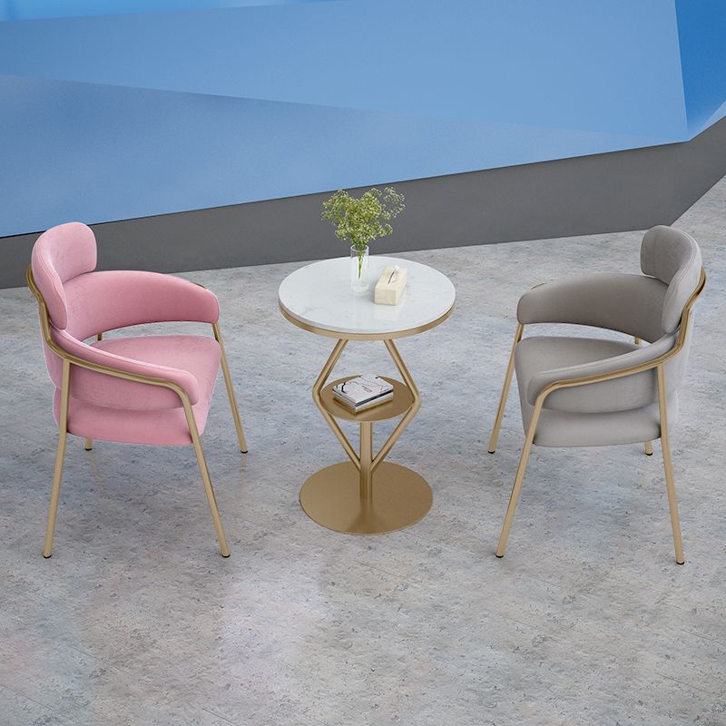Sillas de comedor con brazo de terciopelo Glam, silla de comedor de metal para uso en restaurantes