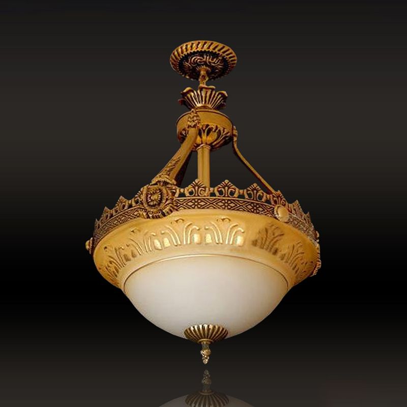 Kom terras plafond kroonluchter rustiek beige en wit glas 3-licht 12 "/16" /19.5 "W messing hanger lamp