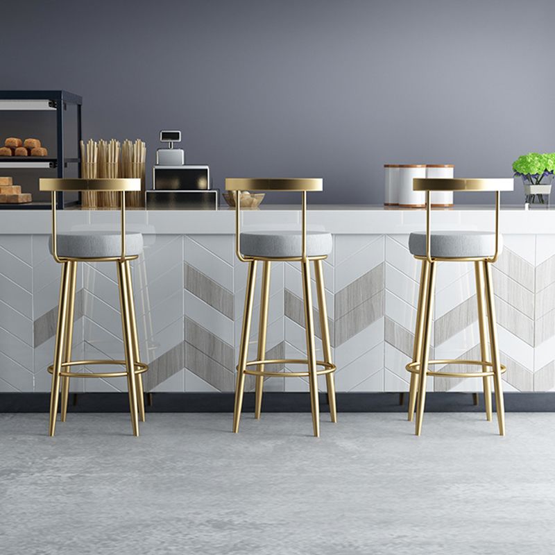 Glam Armless Backrest Counter Stool Iron Bar Stool with Cushion and Pedal for Kitchen Use