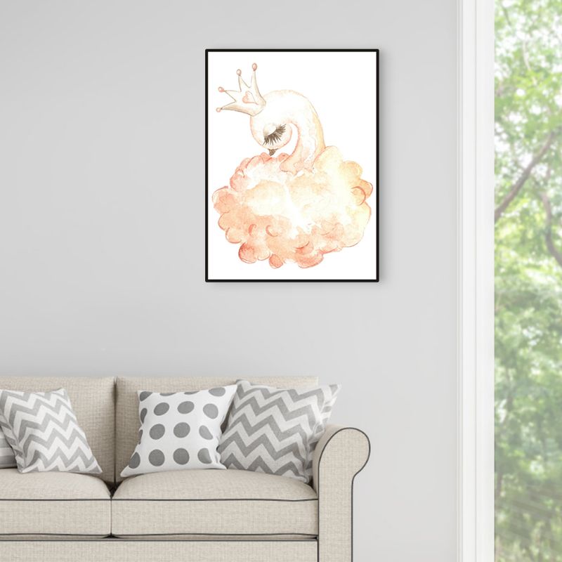 Swan with Crown Print Painting Kids Style Animal Textured Canvas Wall Decor for Room