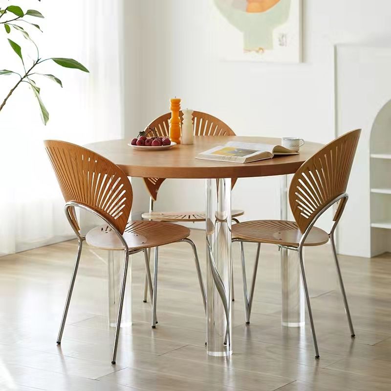 Round Dining Table Modern Wood Color Fixed Table of Solid Wood