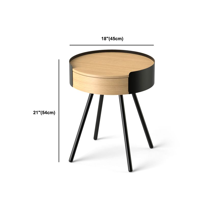 21.2" Tall Scandinavian Round Wooden Top Side Table Metal 4 Legs End Table