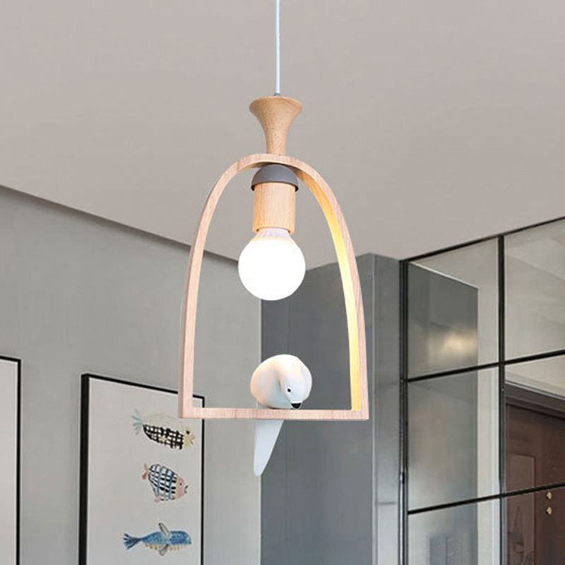 Pendante à cage à oiseaux en bois avec Pigeon Cafe 1 PEPLE PRENDANT RUSTIQUE CHEAUX