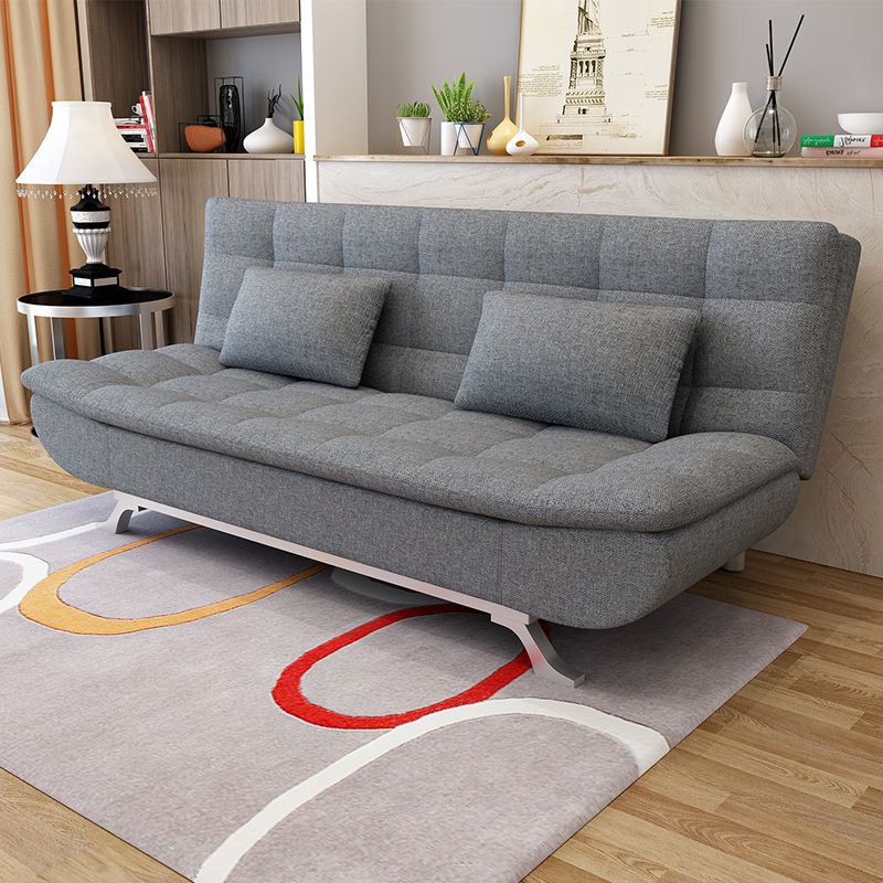 Cotton Blend and Faux Leather Contemporary Armless Biscuit Back Sofa Bed