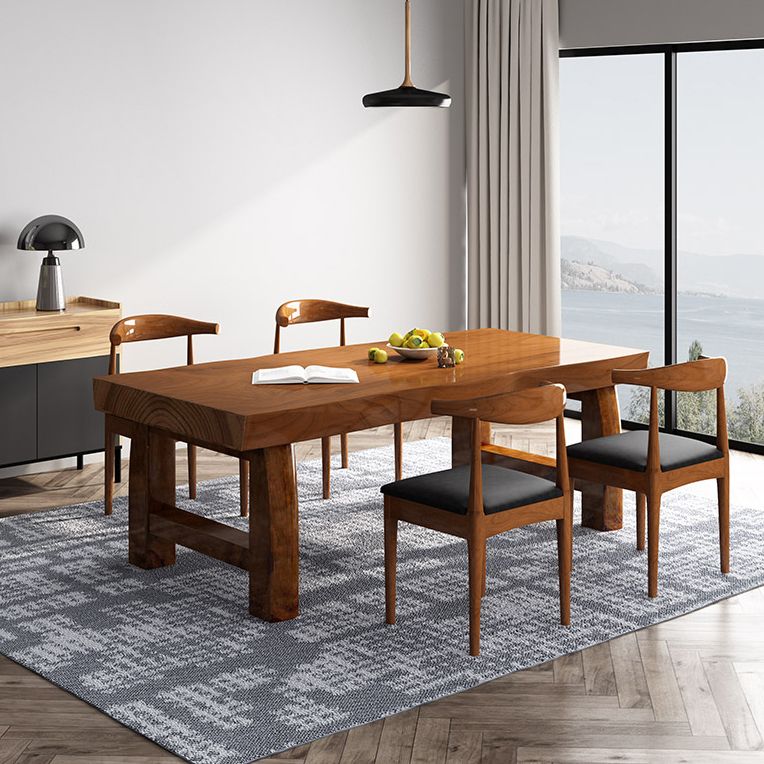 Minimalist Solid Wood Brown Dining Table Kitchen Rectangle Dining Table for Kitchen