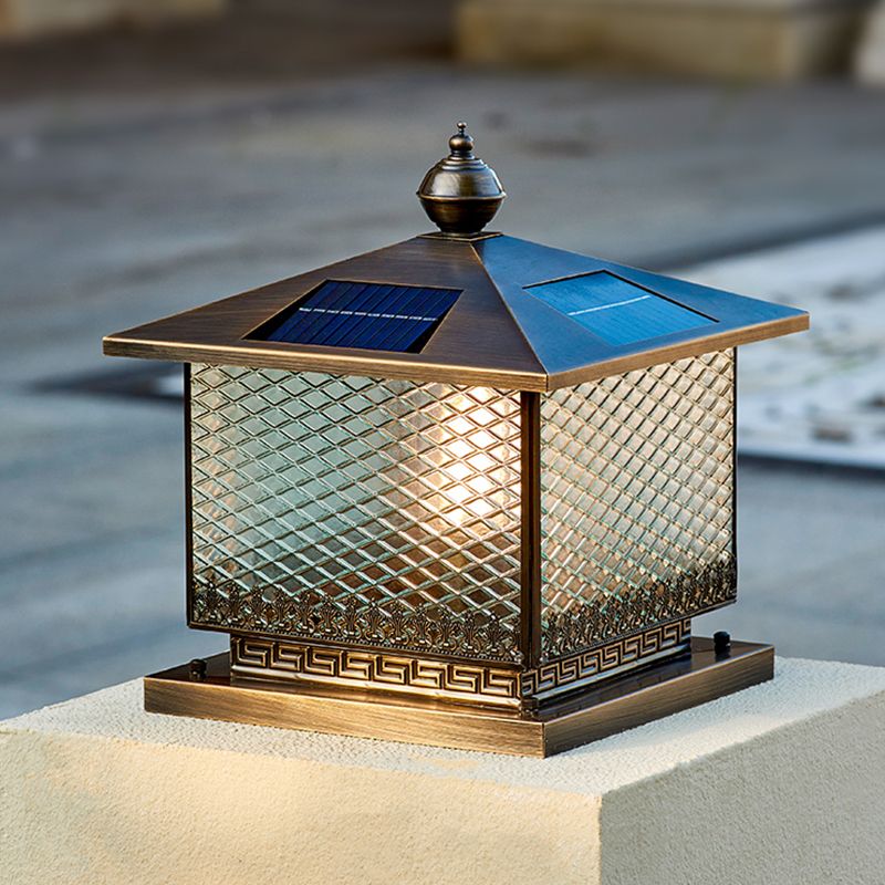 1-Light Solar Energy Pillar Lamp Square Outdoor Light for Garden