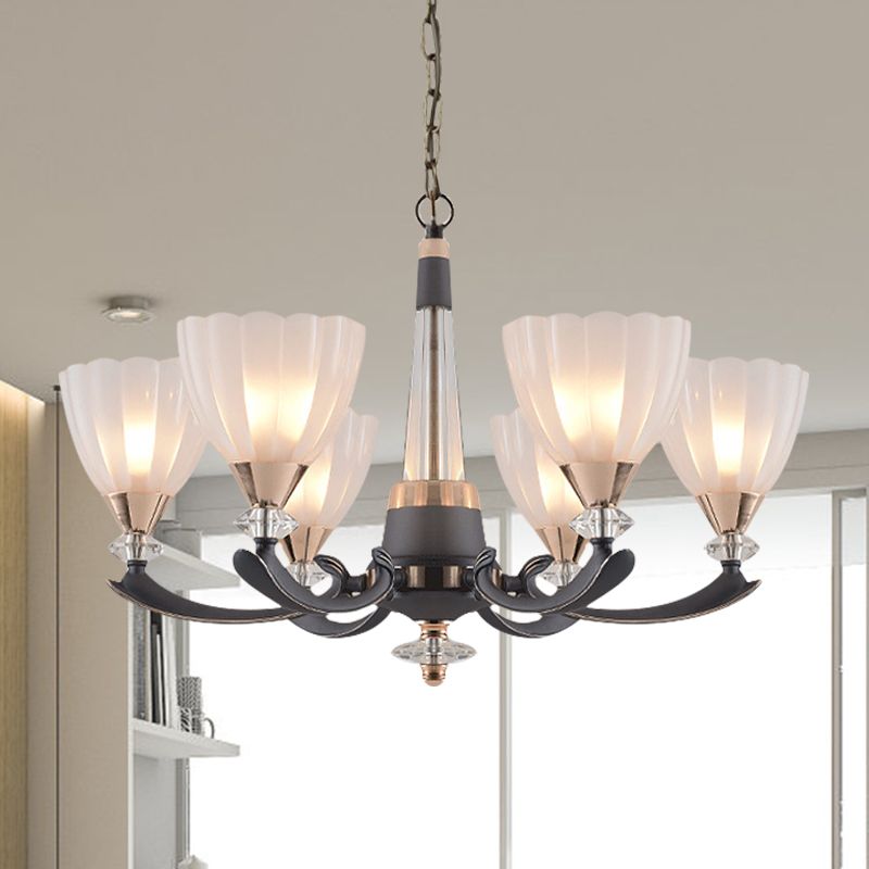 Grey-Gold 6/8 Lights Bidelier lampadario tradizionale fiore di vetro smerigliato bianco su una lampada sospesa