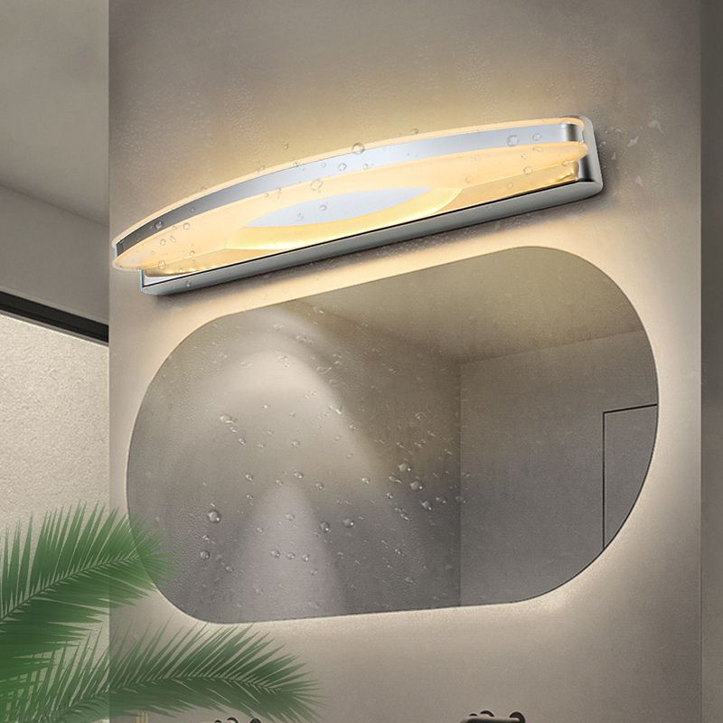 Shaded Wall Sconce Lighting Contemporary Style Metal Shower Room LED Wall Mounted Light in Chrome