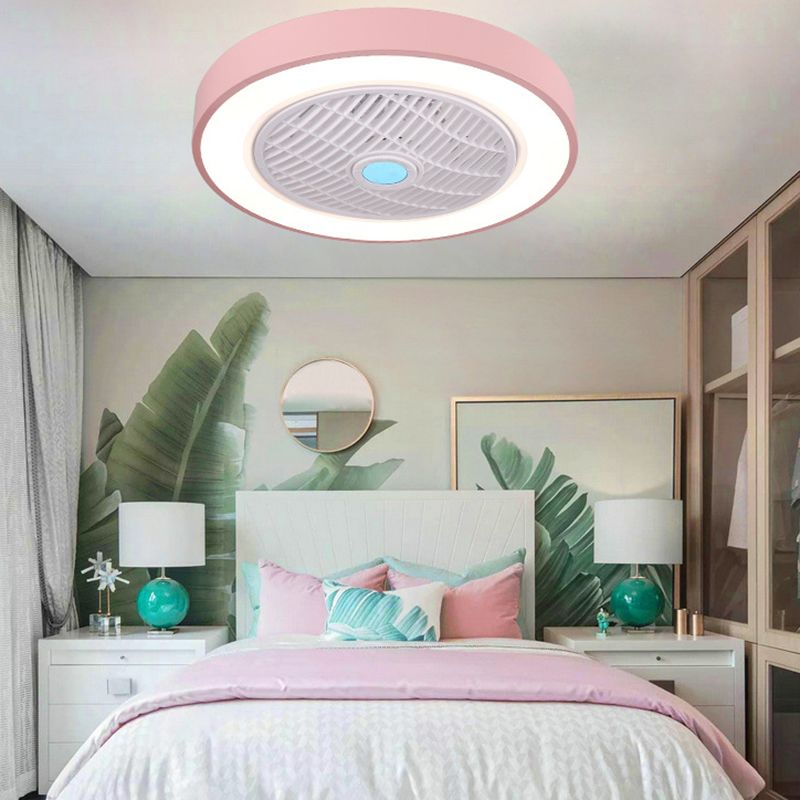 Moderne prägnante LED -Deckenlüfter Leicht lackiertem Eisenkreismakaron Deckenventilatoren mit Acrylschatten