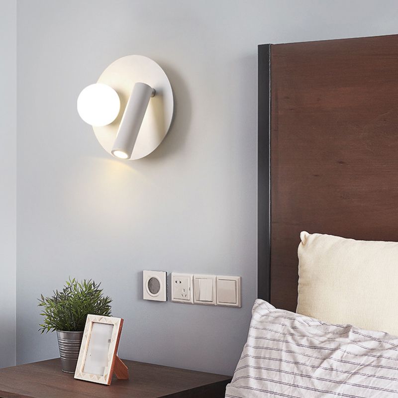 2-Lights Modern Metal Wall Light Round 6" Wide Reading Wall Sconce for Bedroom