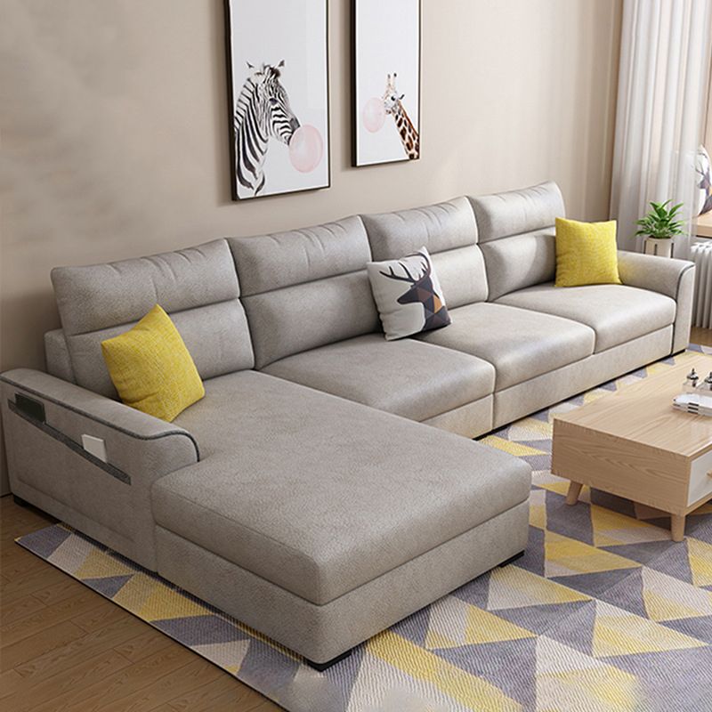 Modern 3-seater Fabric/Faux Leather Sectional Flared Arm Sofa & Chaise