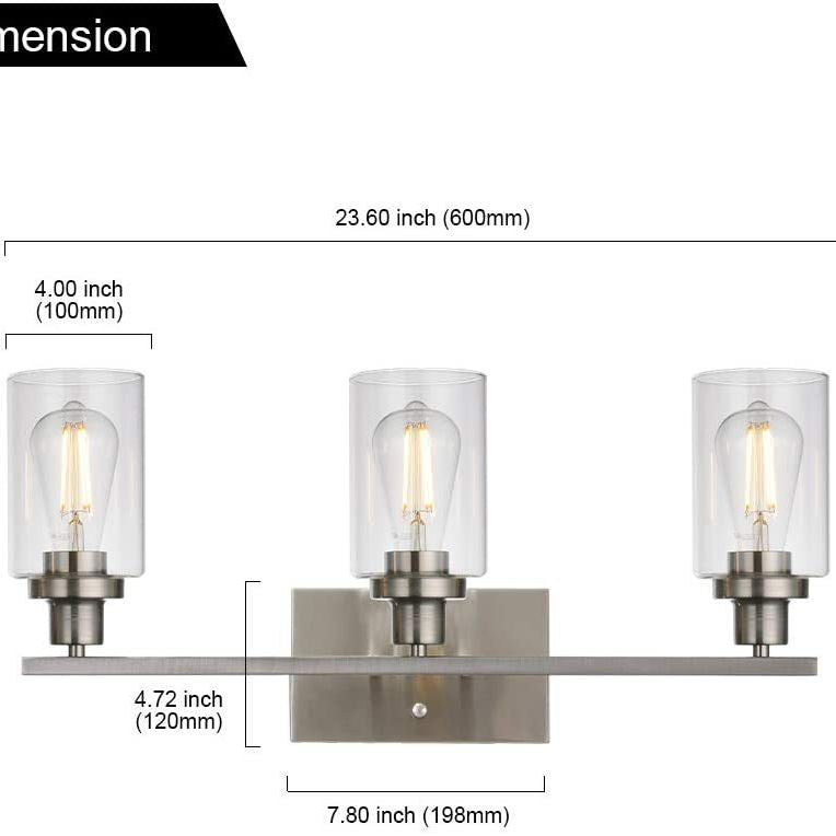 3-Licht-Zylinder Waschtischwandleuchten Retro Industrial Style Glass Waschtisch Licht