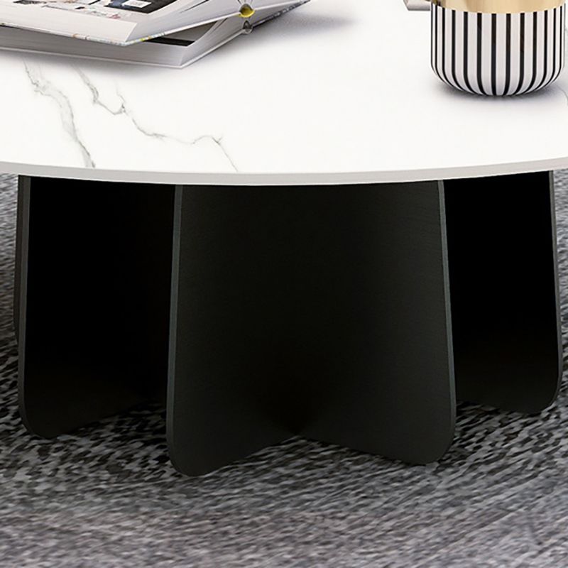 Modern Black and White Pedestal Coffee Table Round Slate and Metal Table