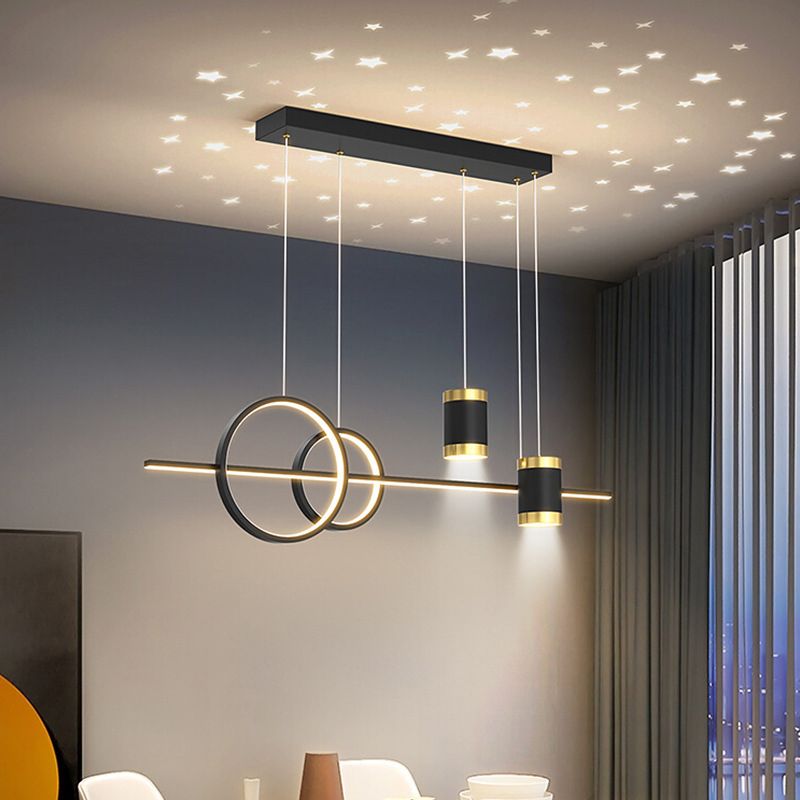 5-Light Contemporary Black/Golden Island Lighting LED Metal Ceiling Light for Dining Room