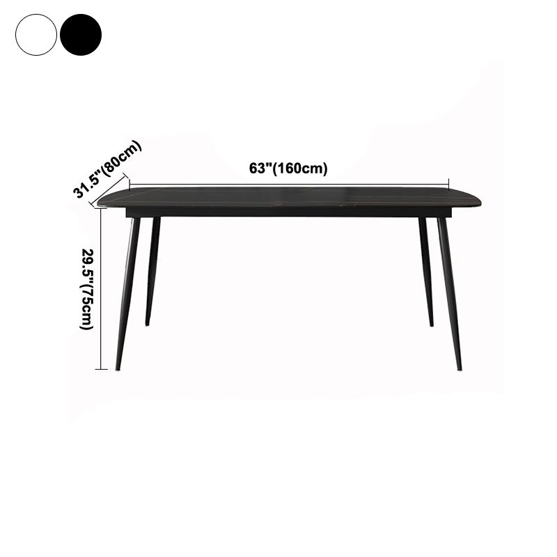 Rectangle Industrial Dining Room Table Sintered Stone Table with 4 Black Metal Legs