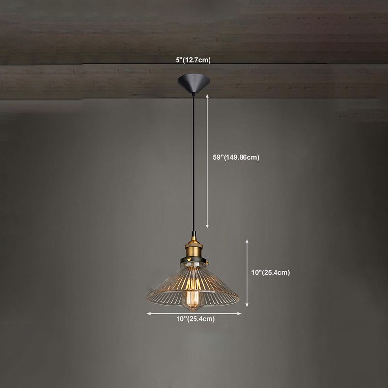 Luce a sospensione conicerosa a ciondolo industriale vetro trasparente in ottone a 1 bulbo a soffitto appeso