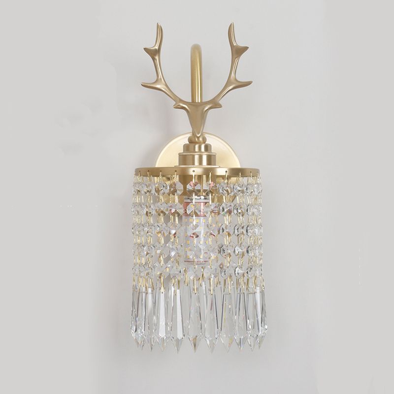 Copper Gold Wall Sconce in Modern Artistic Style Crystal 1-Light Wall Light with Antler Decoration