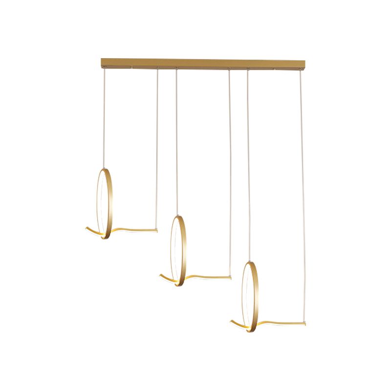 Metallic 3 Ringed Chandelier Lamp Modernist LED Hanging Light Kit in Black/Gold, Warm/White Light