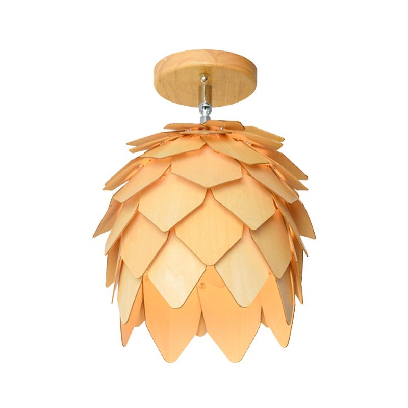 1 Glühbirnenschlafzimmer halb Flush Light Asia Beige Deckenmontage mit Kuppelholzschatten