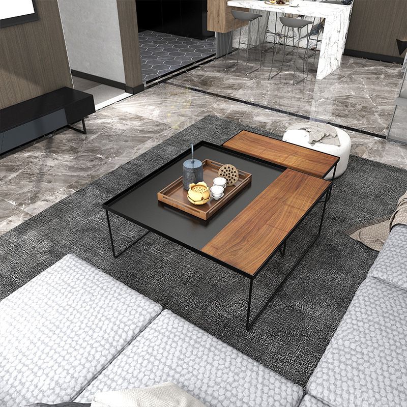 Mid-Century Modern Metal & Wood Coffee Table Cross Legs Cocktail Table Set