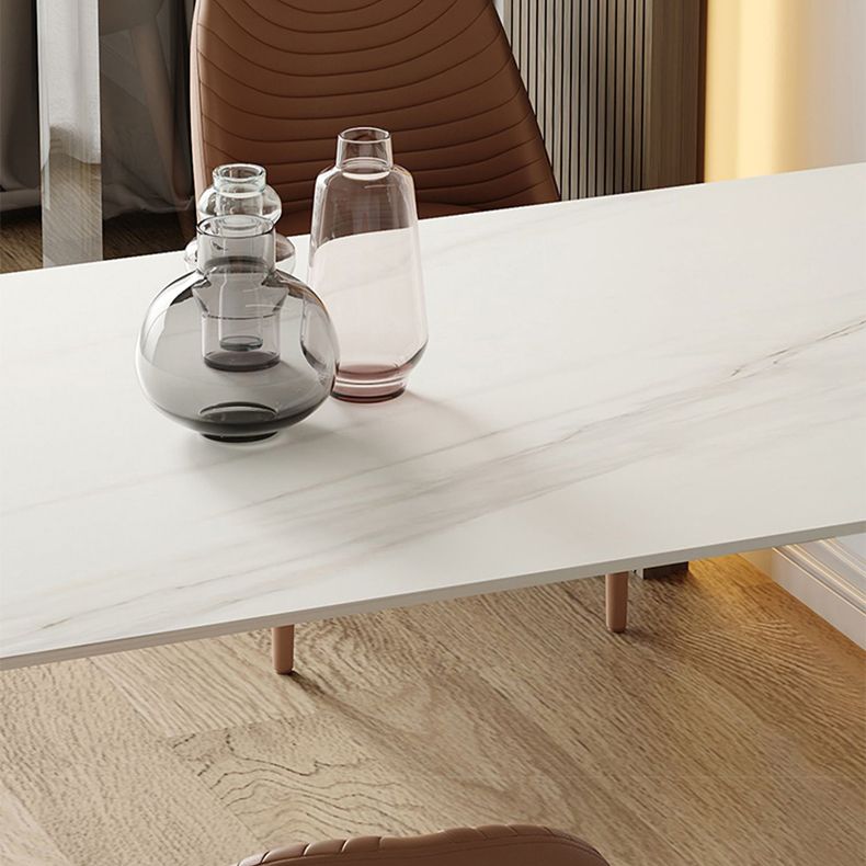 Sintered Stone Dining Table White Top Modern Double Pedestal Table for Kitchen