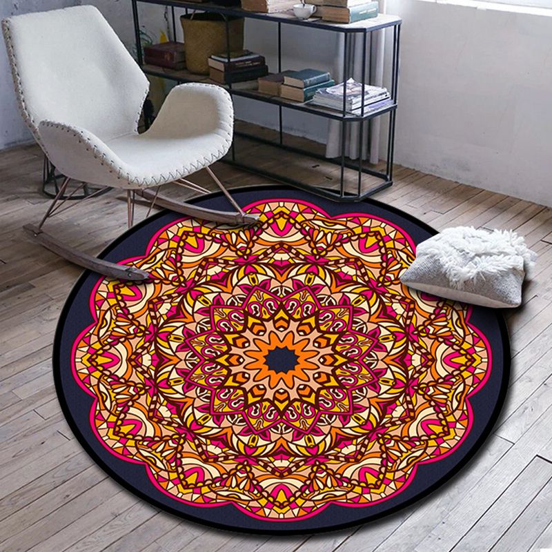 Folks Multicolor Mandala Rug Synthetics Moroccan Rug Machine Washable Non-Slip Pet Friendly Carpet for Living Room