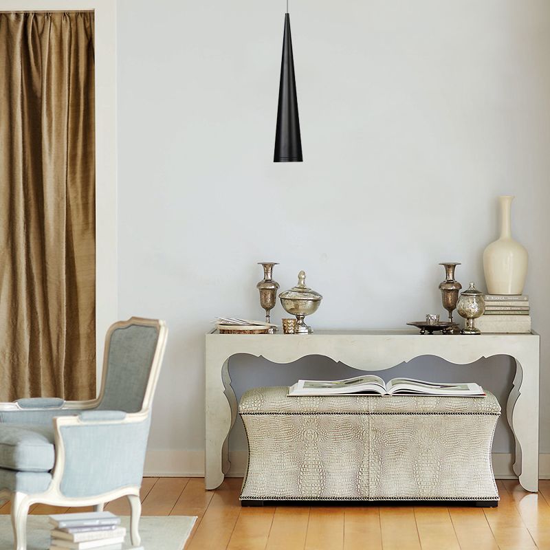 Lumo a sospensione conico bianco/nero Sala da pranzo in metallo moderno Lumo a ciondolo a LED in bianco/caldo