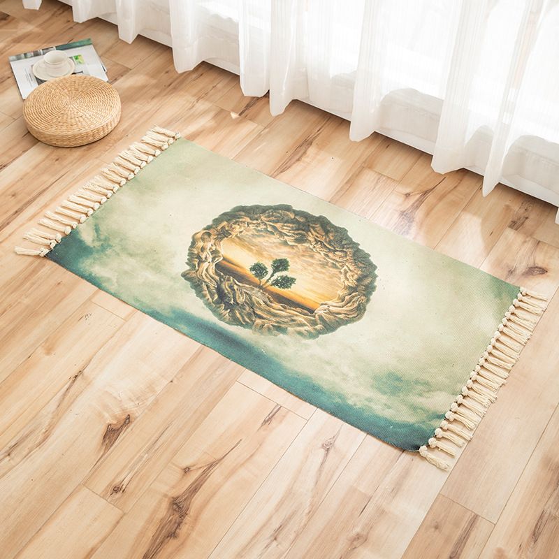 Levendige planten gebreide vloerkleed multi -gekleurde modern tapijt synthetisch huisdiervriendelijk tapijt voor logeerkamer