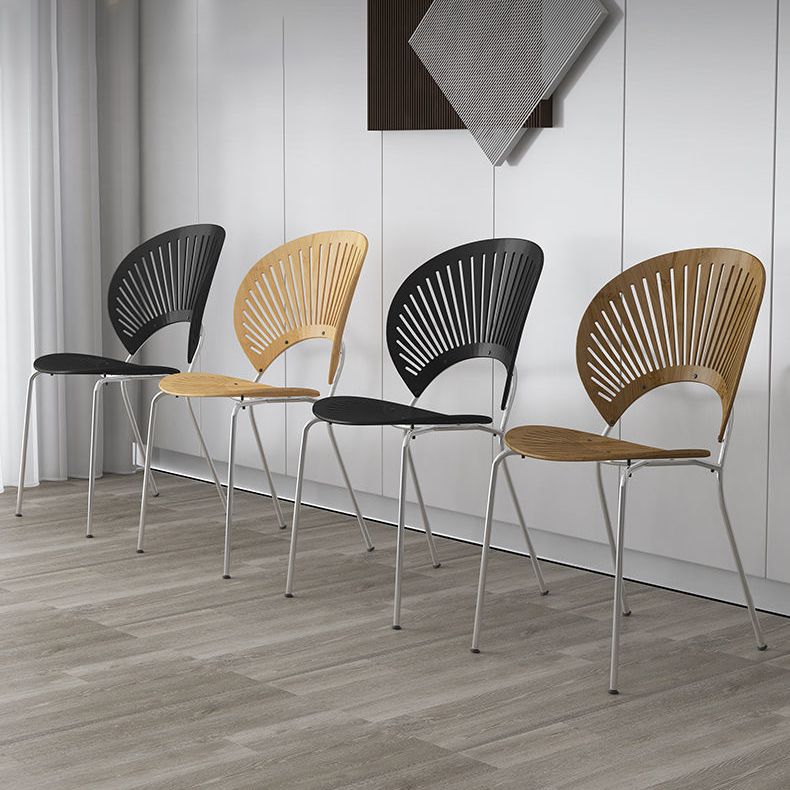 Metal Base Dining Chairs Modern Style Open Back Armless Chair