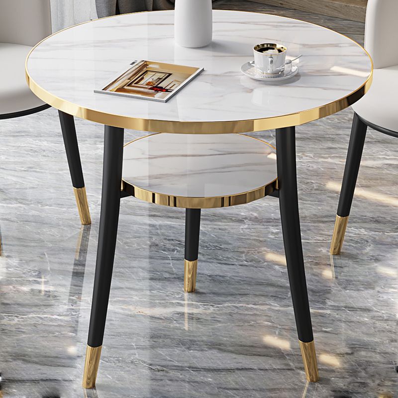 Round Dining Table Modern White Wooden Tabletop with Storage