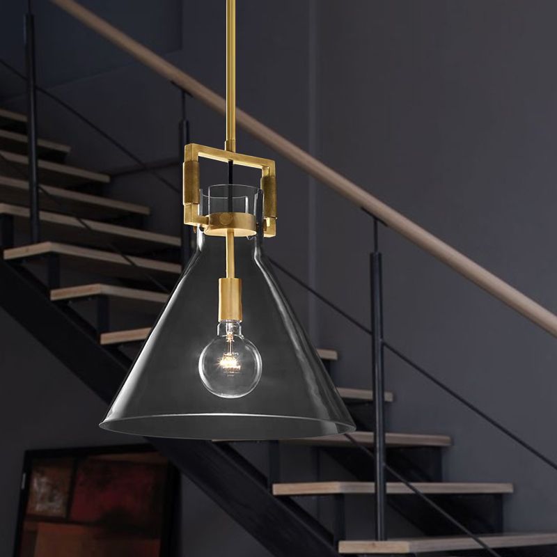 Postmodern 1 Head Pendant Light Brass Hanging Lamp Dome/Globe/Cone with Clear Glass Shade, 12"/12.5"/14" Wide