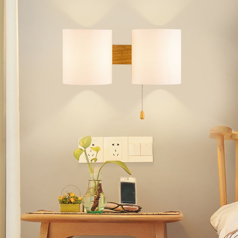 Wooden Cylindrical Wall Lamp in Modern Concise Style White Glass Wall Sconce for Interior Spaces