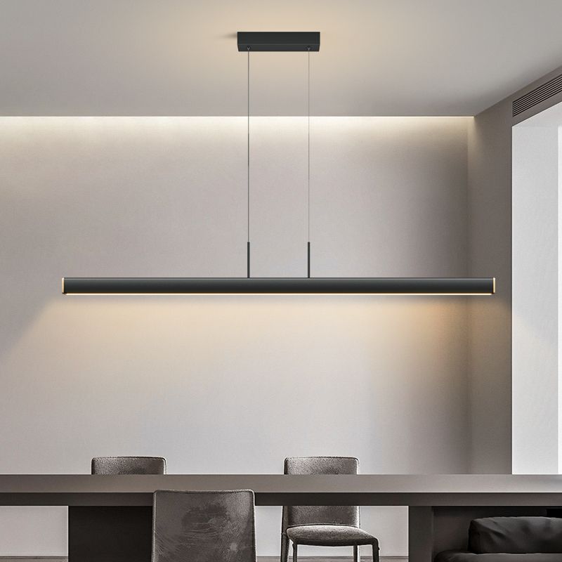 1 Light Linear Island Lights Contemporary Metal Island Pendants in Black