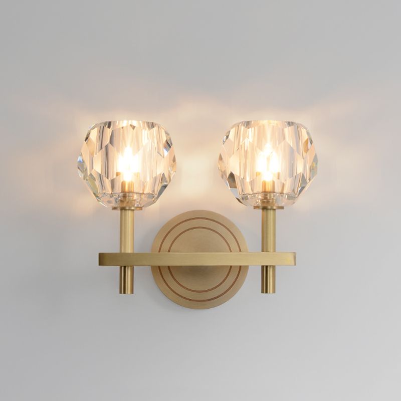 Round Shade Crystal Wall Sconce Modern Style Multi Lights Wall Mount Lighting in Brass