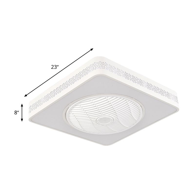 23 "brede witte led hanger ventilatorlamp Moderne acryl vierkante semi -spoelmontage verlichting voor slaapkamer, 3 heldere messen