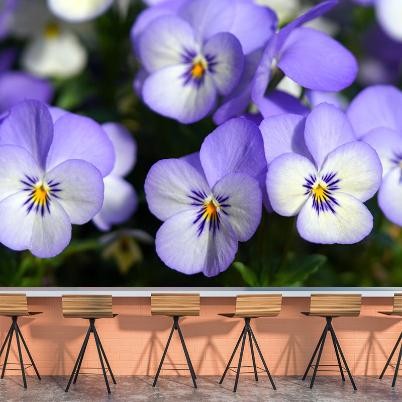 Violet Flower Wall Mural Moisture Protection Modern Living Room Wall Covering