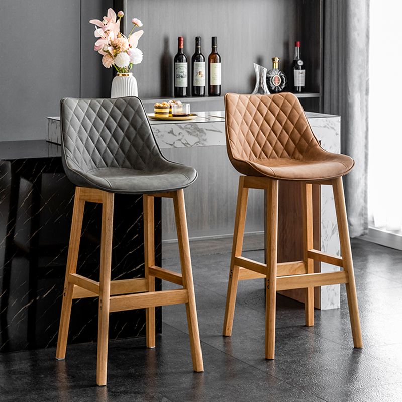 Modern Style Backrest Counter Stool with Wooden Base and Leather Cushion