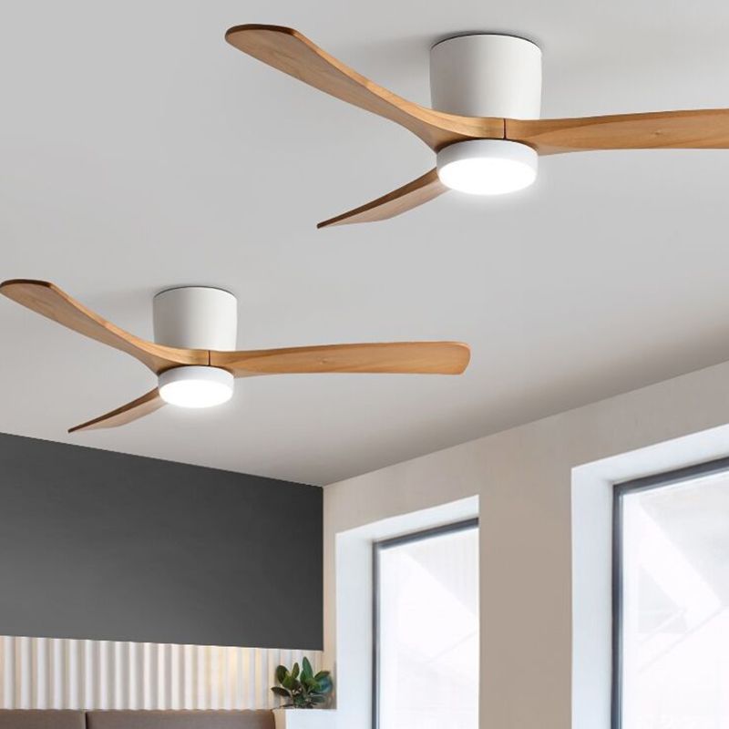 Contemporary Ceiling Fan Light Fixture Wooden LED Ceiling Flush Mount for Bedroom