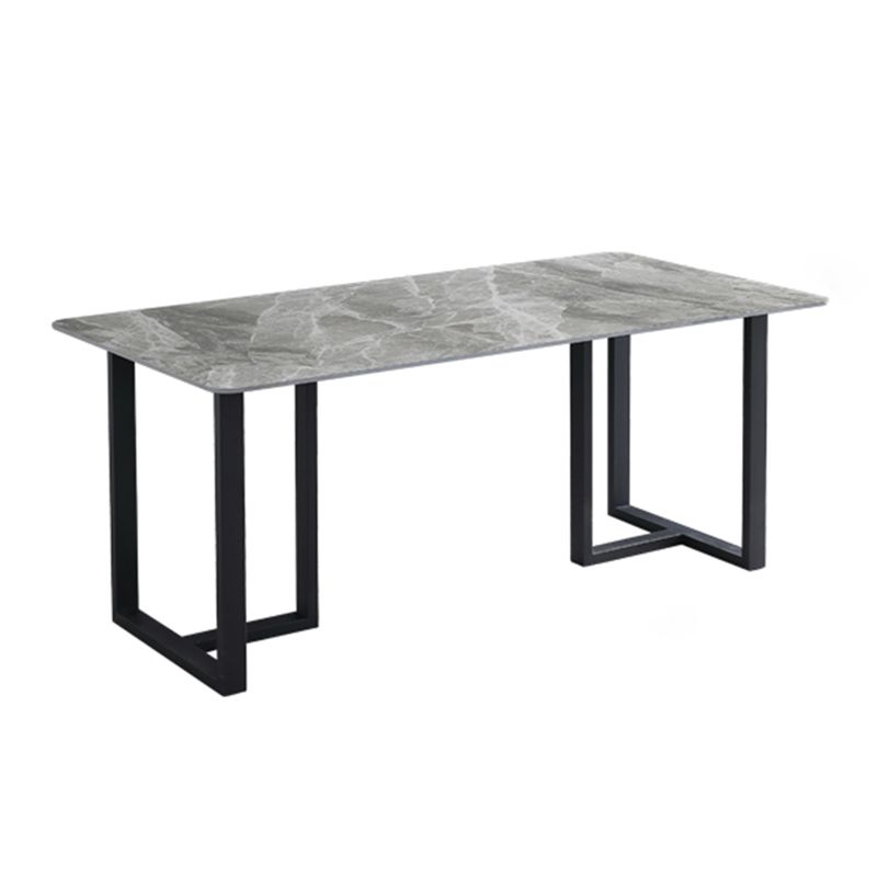 Industrial Grey Table for Restaurant Rectangle Dining Table with Double Pedestal