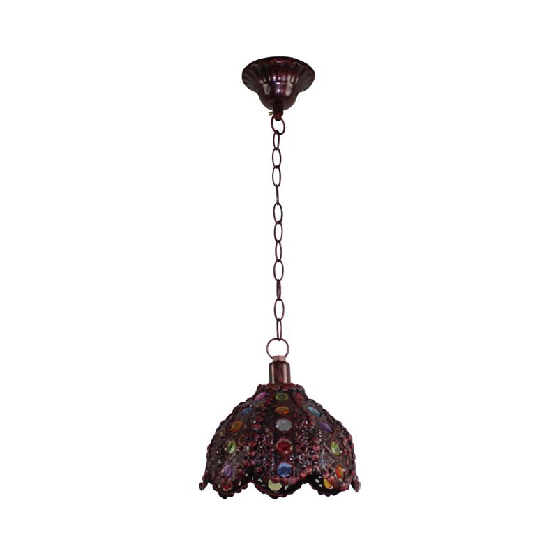 1 Head Metal Ceiling Lamp Decorative Bronze/Blue Scalloped/Dome Living Room Pendant Lighting Fixture
