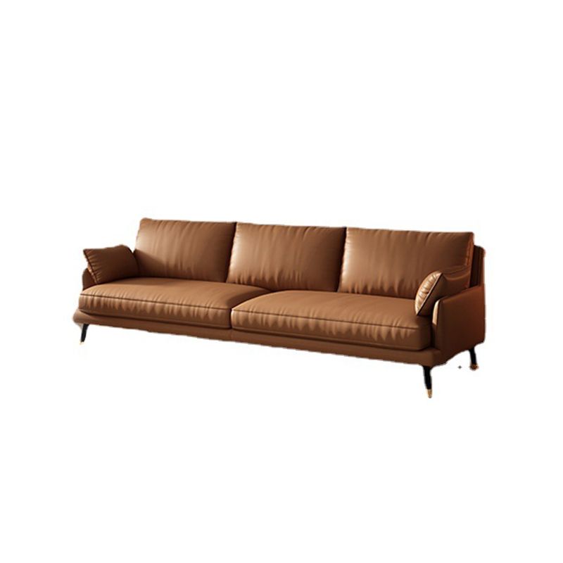 Brown Leather Settee Furniture Recessed Arm Sofa Set with Pillows