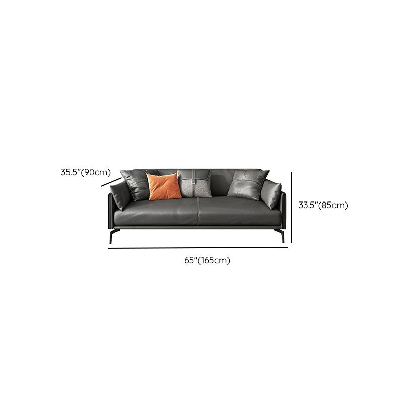 Square Arm Sofa 33.46" High Genuine Leather Sofa with Loose Back