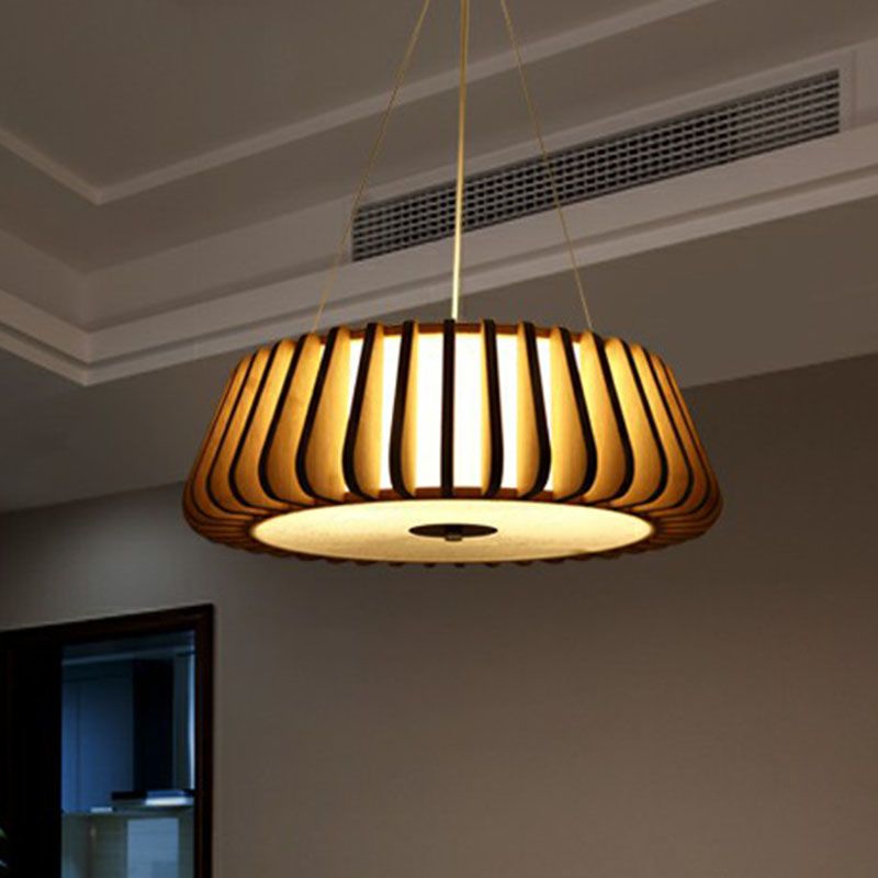 Tapered Drum Chandelier Pendant Light Contemporary 3 Bulbs Living Room Hanging Light in Wood