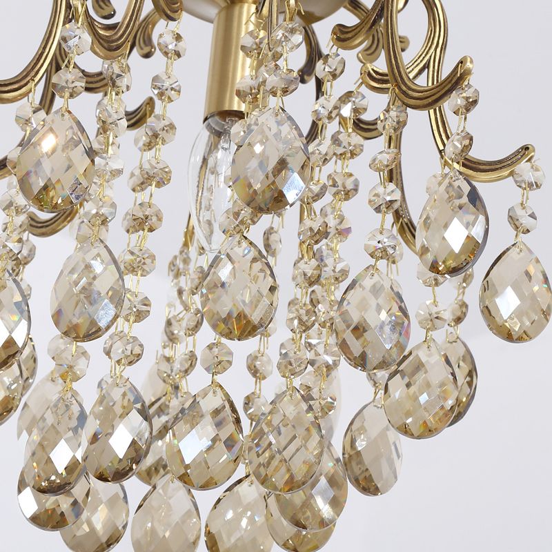 Gebogene Halbblütenmontage Leichtes traditioneller 1-Licht-Metall-Flushmount Deckenbestand mit klarem/Cognac-Kristalltropfen